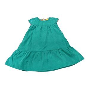 Mini Boden Green Teal Corduroy Short Sleeve Tiered Dress Girls Size 8 9